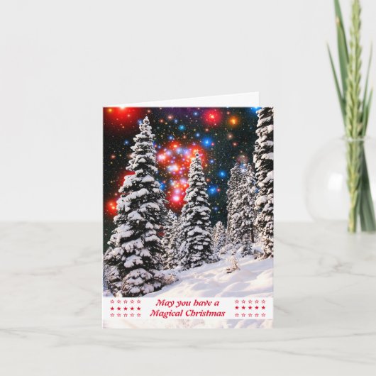 Traditional Stars Snowy Trees Feiertagskarte (Vorderseite)