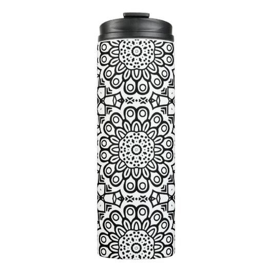 Traditional sunflower batik pattern ornamentscroll thermosbecher (Vorderseite)