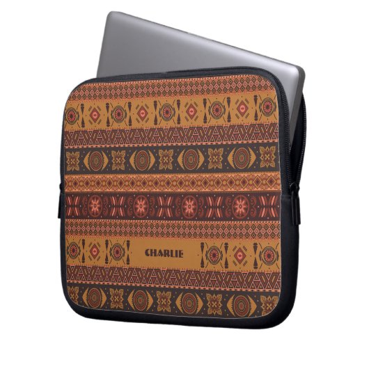 Traditional Terracotta Ethnic Tribal Boho Pattern Laptopschutzhülle (Vorderseite Links)