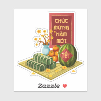 Traditional Vietnamese Tet Fruits & Flowers Aufkleber