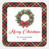 Traditional Watercolor Wreath Christmas Sticker (Vorderseite)
