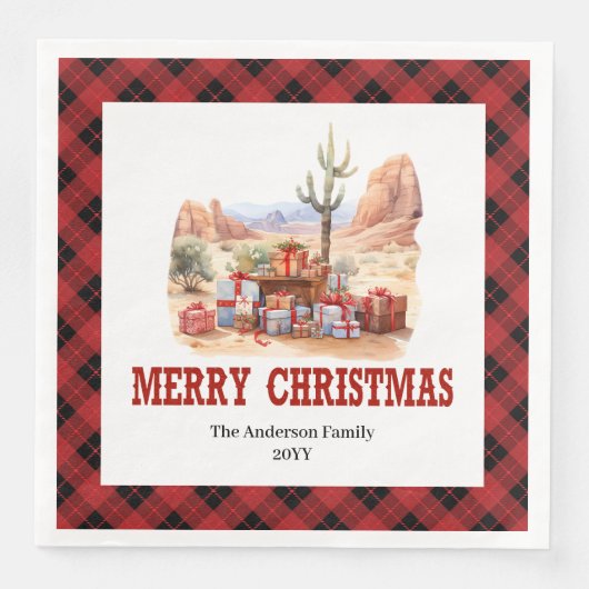 Traditional Western Check Holiday Paper Napkins Serviette (Vorderseite)