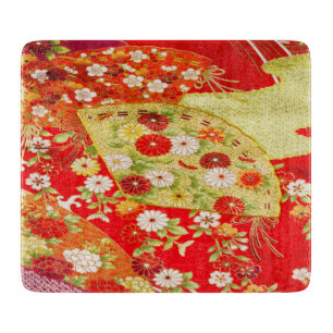 Traditionell goldrote japanische Blumen Glasblume Schneidebrett