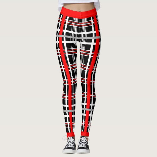 Traditionell Kariert - Rot-Weiß-Schwarz Leggings (Vorderseite)