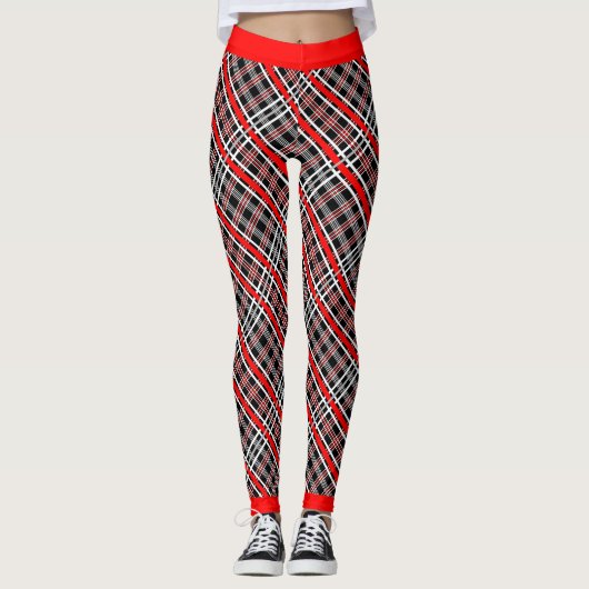 Traditionell Kariert - Rot-Weiß-Schwarz Leggings (Vorderseite)