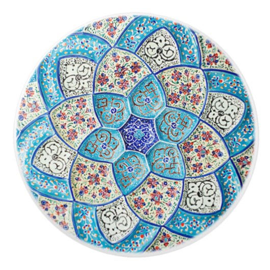 Traditionell marokkanisch türkis Blau, Weiß, Lachs Keramikknauf (Vorderseite)