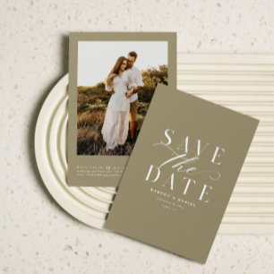 Traditionell Save the Date Taupe Sand One Foto QR