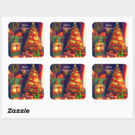 Traditionell Vintager Weihnachtsbaum Quadratischer Aufkleber