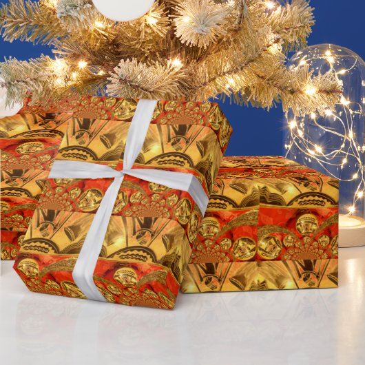 Traditionelle afrikanische Kunst des Goldenen Rote Geschenkpapier (Feiertage)