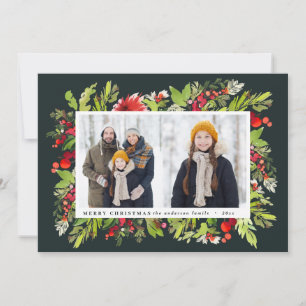 Traditionelle Aquarellblumen + Blattwerk Weihnacht Feiertagskarte