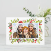 Traditionelle Aquarellblumen + Blattwerk Weihnacht Feiertagskarte (Stehend Vorderseite)