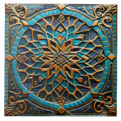 Traditionelle Azure- und Orange-Keramik Fliese (Vorderseite)