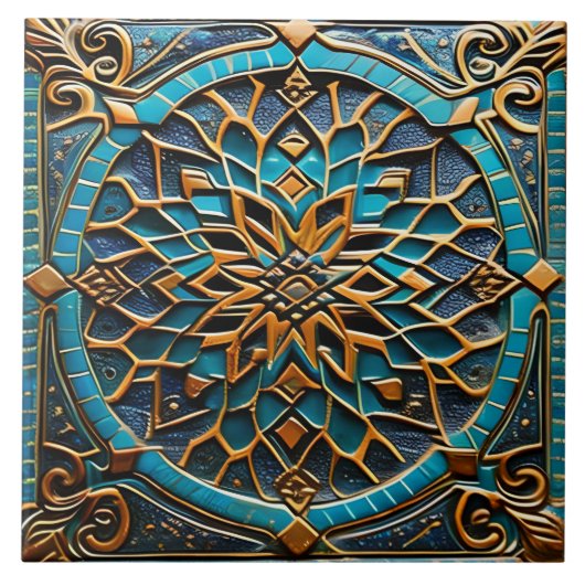 Traditionelle Azure- und Orange-Keramik Fliese (Vorderseite)