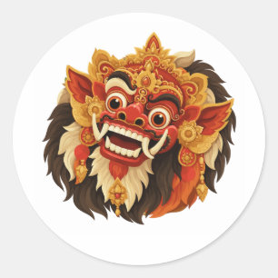 Traditionelle Balinesische Barong-Maske, die Bali  Runder Aufkleber