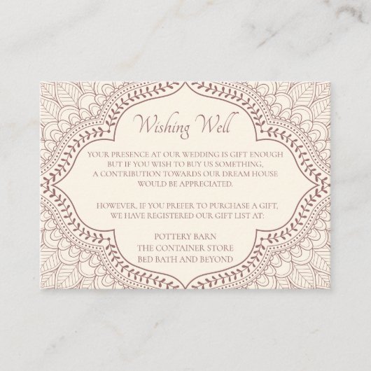 Traditionelle Beige Mehndi Indian Hindu Wedding Begleitkarte (Vorderseite)