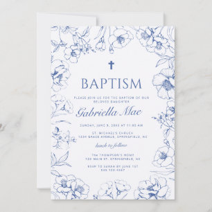 Traditionelle blaue Blumen-Tauf-Einladung Einladung