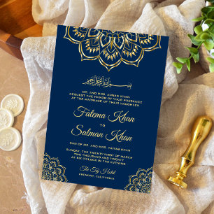 Traditionelle Blaue Goldmotif Islamische Hochzeit Einladung