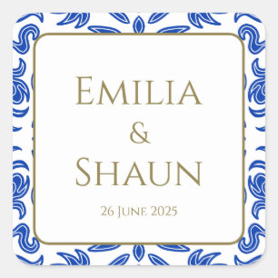 Traditionelle blaue Hochzeitsticker Quadratischer Aufkleber
