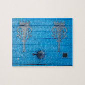 Traditionelle blaue Holztür in TunesienFoto Puzzle (Horizontal)