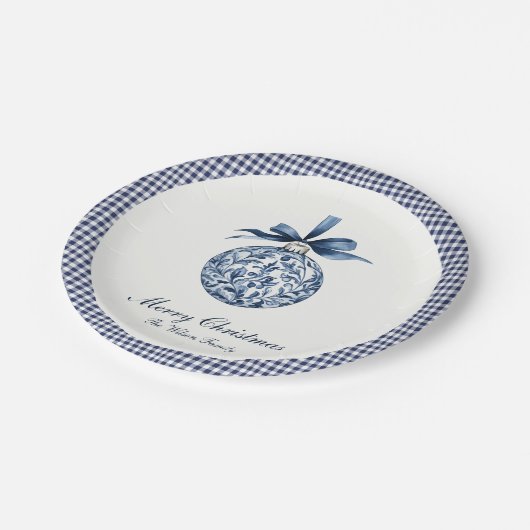 Traditionelle blaue Ornamente Weihnachten Pappteller (Schrägansicht)