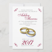 Traditionelle Blumen und Rings Burgund Gray Weddin Einladung (Vorderseite)