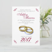 Traditionelle Blumen und Rings Burgund Gray Weddin Einladung (Stehend Vorderseite)