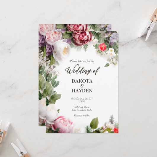 Traditionelle Blumenromantik, maßgeschneiderte Hoc Einladung (Vorderseite/Rückseite Beispiel)