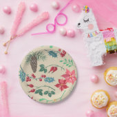 Traditionelle botanische Weihnachten (beige) Pappteller (Party)