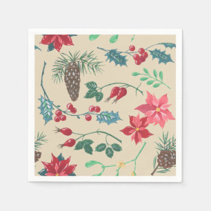 Traditionelle botanische Weihnachten (beige) Serviette