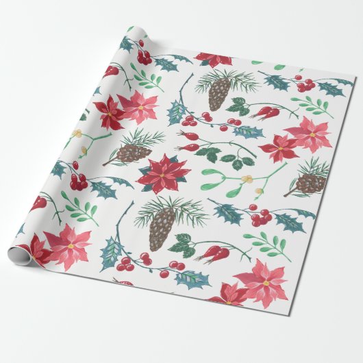Traditionelle botanische Weihnachten Geschenkpapier (Ungerollt)