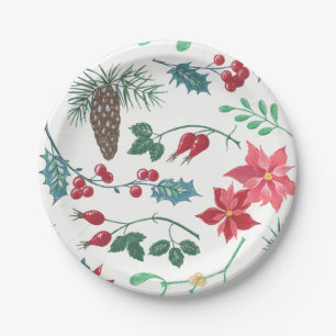 Traditionelle botanische Weihnachten (weiß) Pappteller