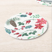 Traditionelle botanische Weihnachten (weiß) Runder Pappuntersetzer (Angewinkelt)