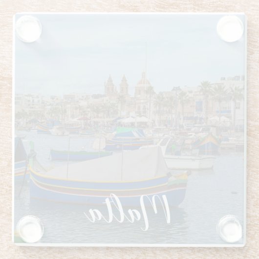 Traditionelle bunte Fischerboote in Malta Glasuntersetzer (Rückseite)