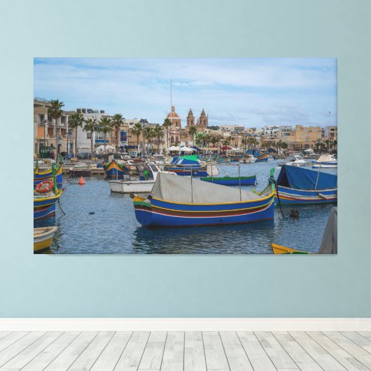 Traditionelle bunte Fischerboote in Malta Leinwanddruck (Insitu (Holzboden))