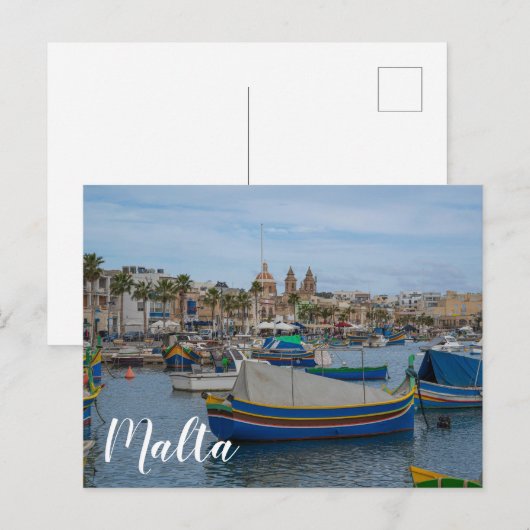 Traditionelle bunte Fischerboote in Malta Postkarte (Vorne/Hinten)