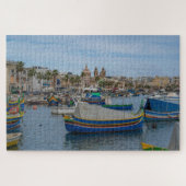 Traditionelle bunte Fischerboote in Malta Puzzle (Horizontal)