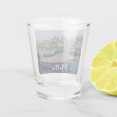 Traditionelle bunte Fischerboote in Malta Schnapsglas (Rückseite)