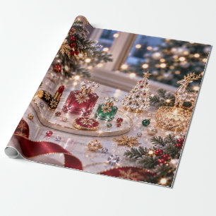 Traditionelle burgunderrote Weihnachts-Schönheit Geschenkpapier