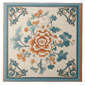 Traditionelle China Orange Tinte Blume Art 1 Fliese (Vorderseite)