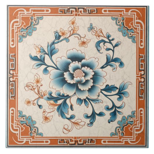 Traditionelle China Orange Tinte Blume Art 3 Fliese (Vorderseite)