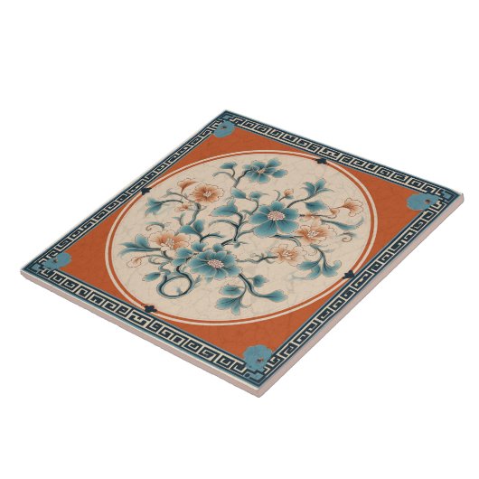 Traditionelle China Orange Tinte Blume Art 5 Fliese (Seite)