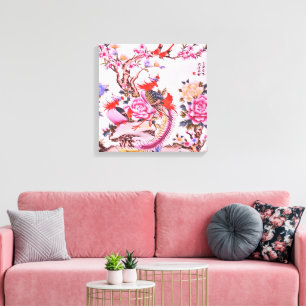 Traditionelle chinesische Blumen-Vögel Rosa Chinoi Leinwanddruck