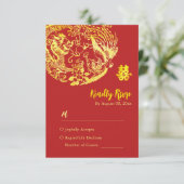 Traditionelle chinesische Dragon Phoenix Logo Hoch RSVP Karte (Stehend Vorderseite)