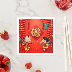 Traditionelle chinesische Feuerwehrmänner Tigerjah Serviette