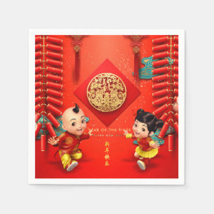Traditionelle chinesische Feuerwehrmänner Tigerjah Serviette