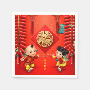 Traditionelle chinesische Feuerwehrmänner Tigerjah Serviette
