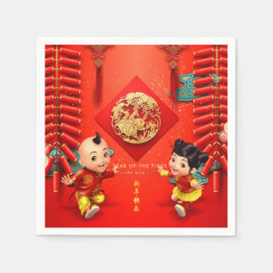 Traditionelle chinesische Feuerwehrmänner Tigerjah Serviette