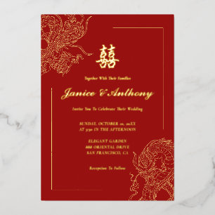 Traditionelle chinesische Hochzeit mit Drache und Folieneinladung