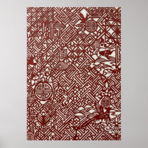 Traditionelle chinesische rote Papier­schnittkunst Poster