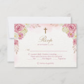 Traditionelle Christliche rosa blumenkatholische H RSVP Karte (Vorderseite)
